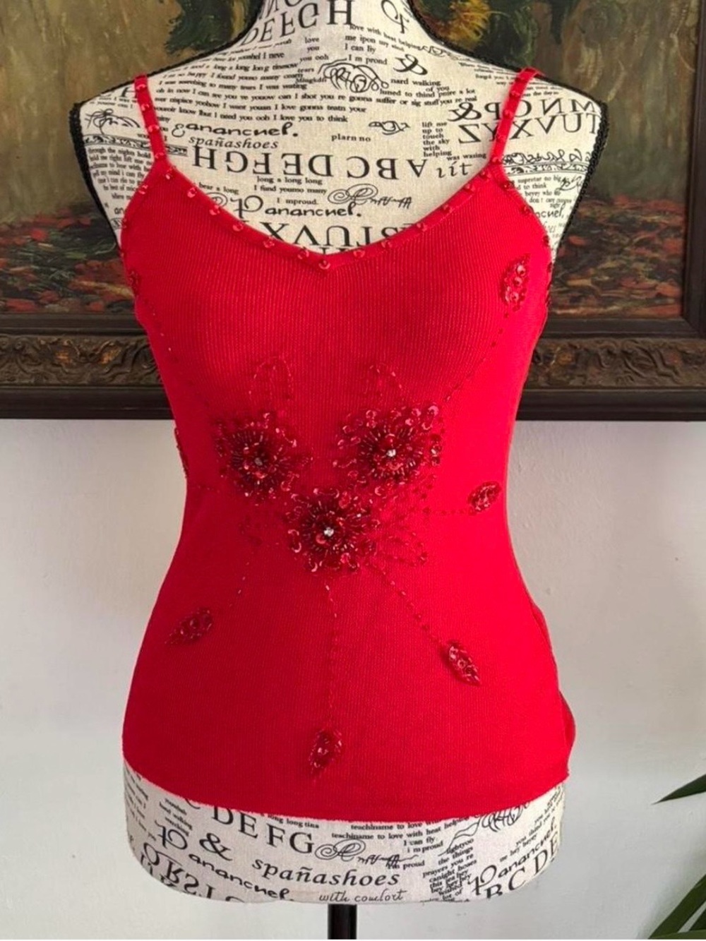 Red y2k Beaded cami Top